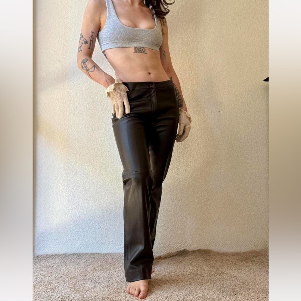 BCBG Brown Genuine Leather Women's Pants size 8